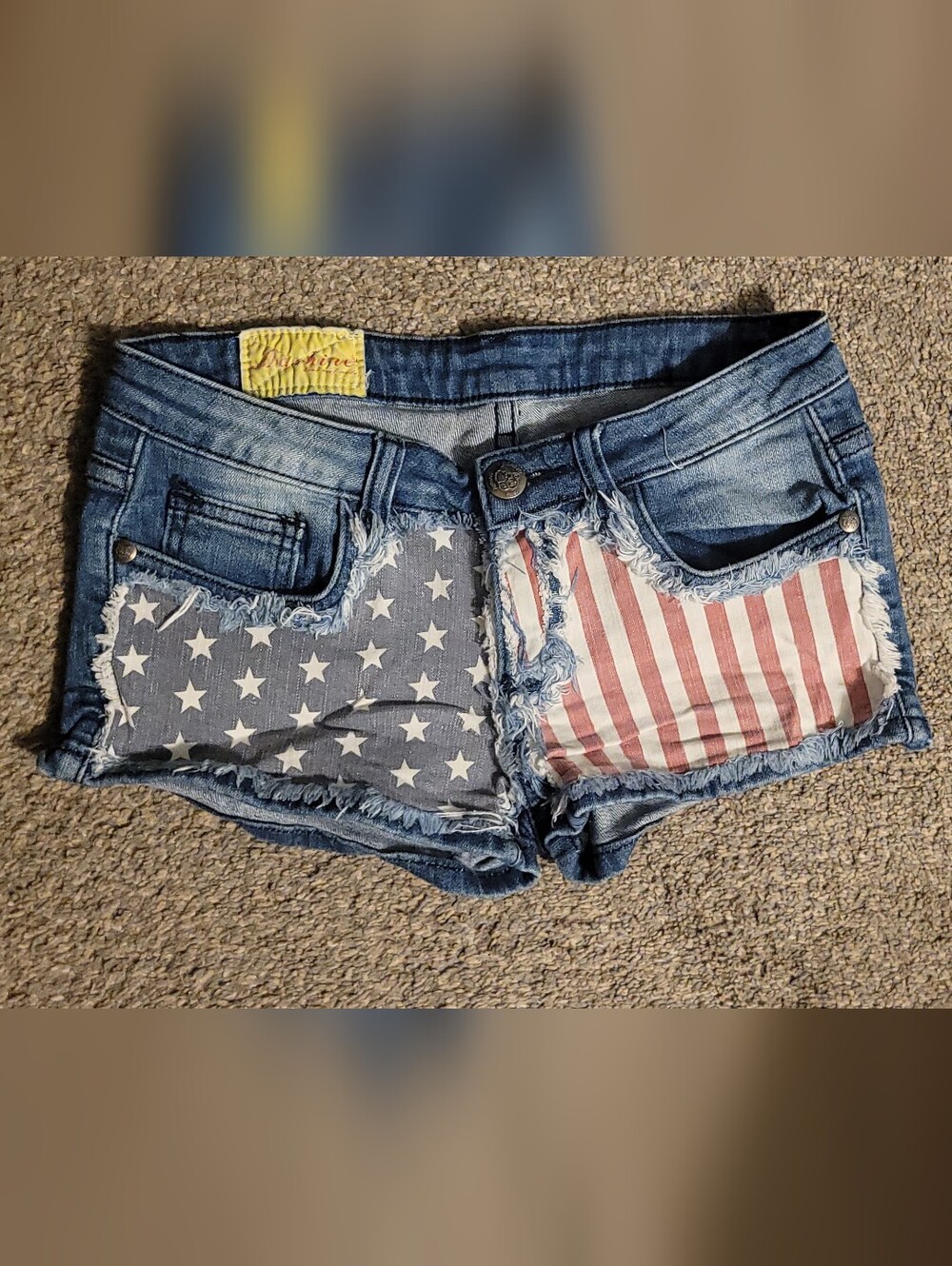 MACHINE Distressed Denim Shorts with Star & Stripe Patch